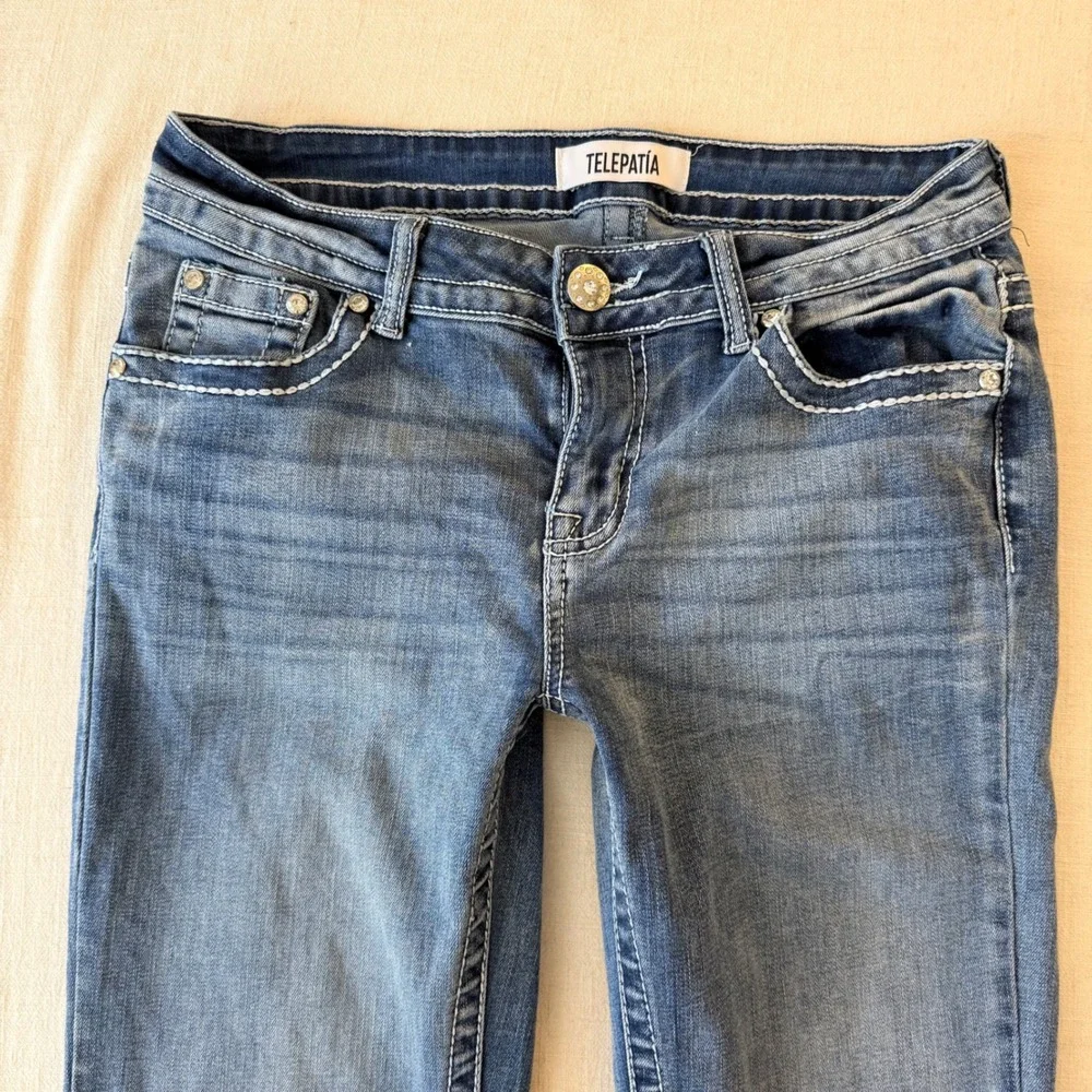 Telepatia Y2K McBling Bootcut Jeans 9/29 Rhinestone Embellished Pockets